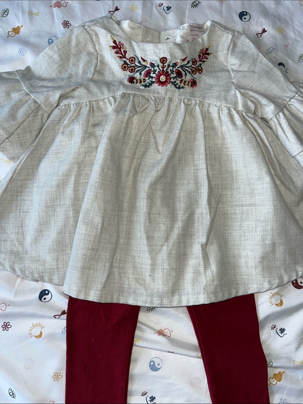 Catherines Cream Tunic Top with Red Floral Embroidery